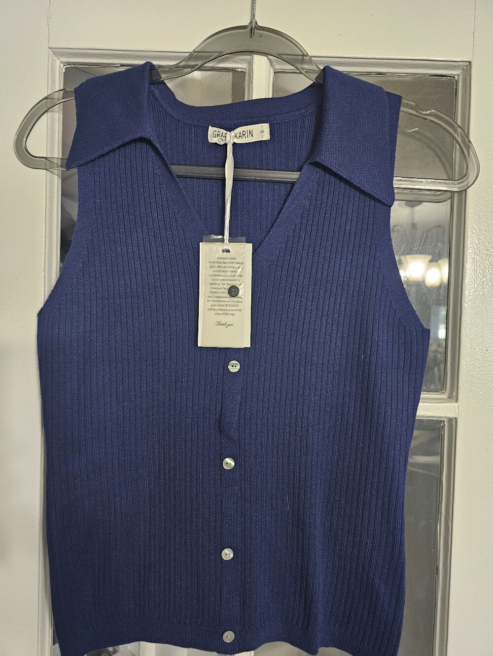 Grace Karin Ribbed Button-Up Knit Top -vest! Small!